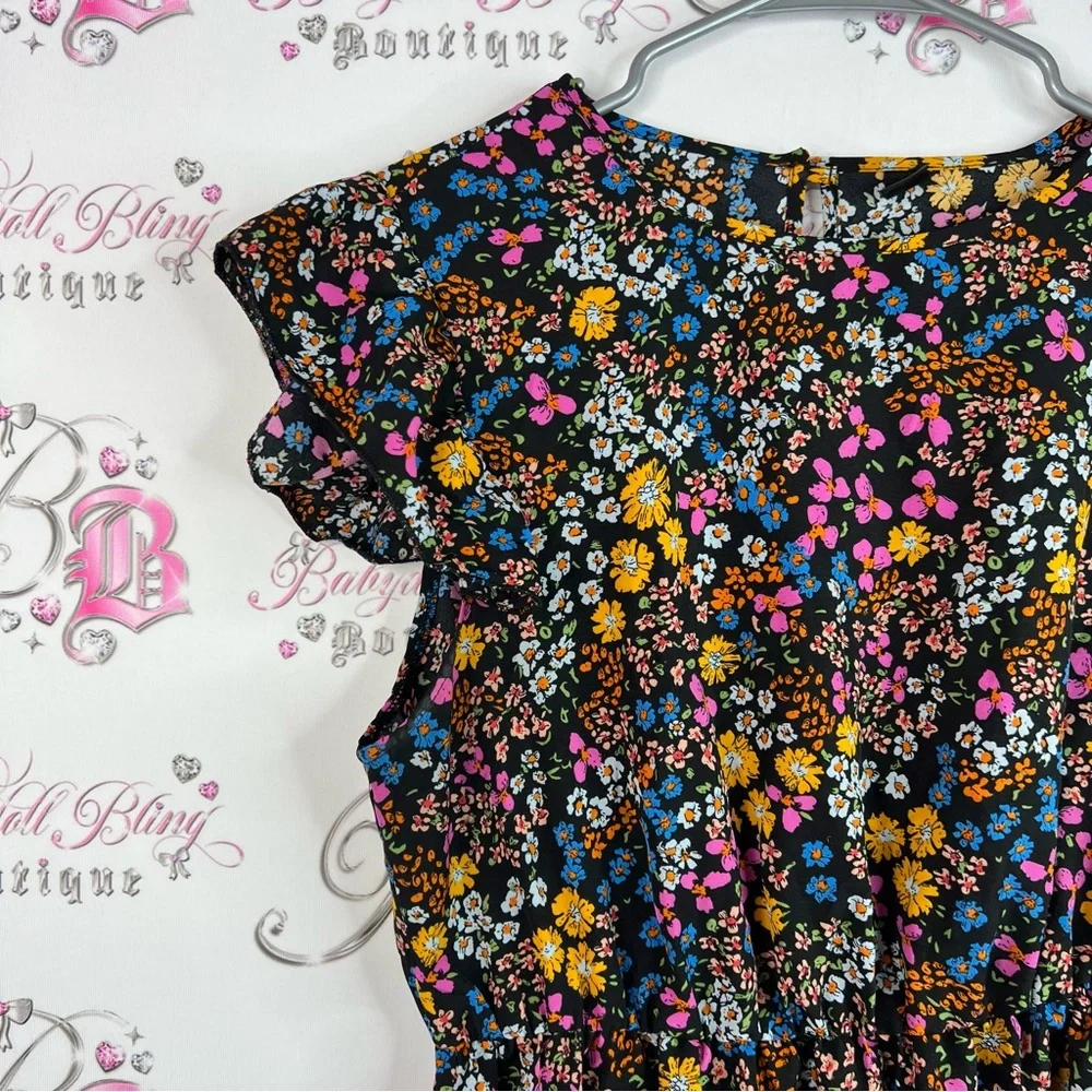 SHEIN curve dress flowers rainbow 🌈 ruffle hem Multicolor Floral Dress - Picture 4 of 10